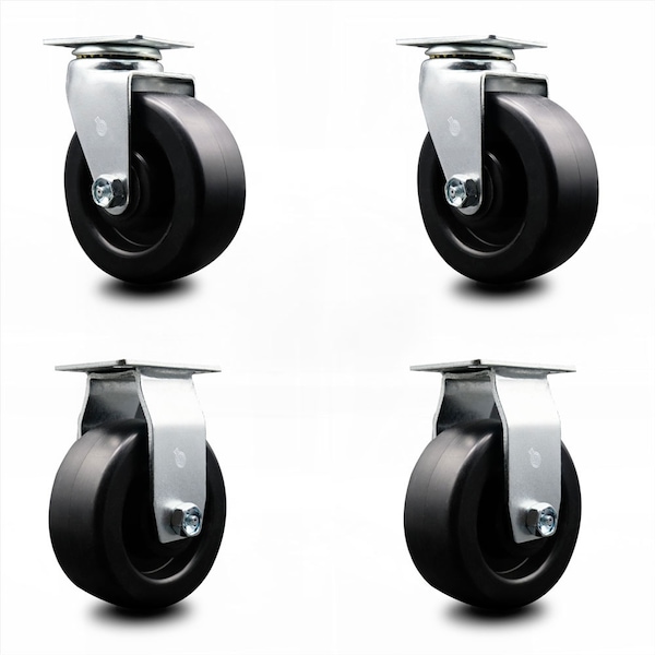 5 Inch Polyolefin Caster Set with Roller Bearings 2 Swivel 2 Rigid SCC